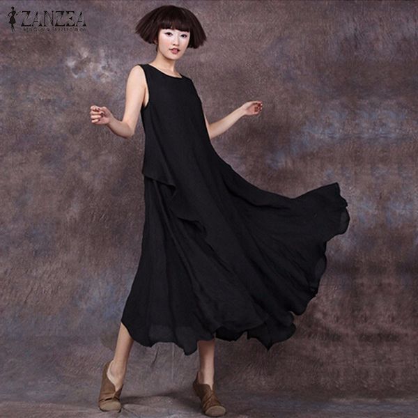 wholesale- zanzea summer dress 2017 women sleeveless o neck cotton linen long maxi dresses casual loose plus size vestidos, White;black
wholesale- zanzea summer dress 2017 women sleeveless o neck cotton linen long maxi dresses casual loose plus size vestidos, White;black