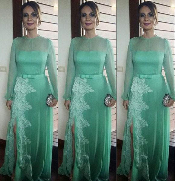 green chiffon illusion long sleeves evening gowns 2016 crew lace applique side split prom dresses plus size formal party dresses, Black;red
green chiffon illusion long sleeves evening gowns 2016 crew lace applique side split prom dresses plus size formal party dresses, Black;red