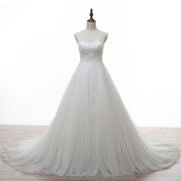 real p crystal gorgeous shiny a line wedding dresses new arrival tulle open back princess bridal gowns modern lace up sale, White
real p crystal gorgeous shiny a line wedding dresses new arrival tulle open back princess bridal gowns modern lace up sale, White