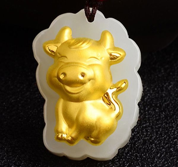 gold inlaid jade chinese zodiac (cartoon cows) talisman necklace and pendant, Silver
gold inlaid jade chinese zodiac (cartoon cows) talisman necklace and pendant, Silver