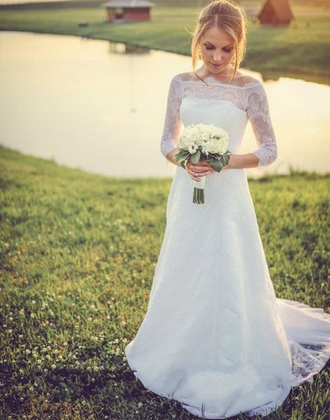 western country wedding dresses 2016 romantic a line boat neck long sleeves lace wedding gowns custom bohemian wedding dresses, White
western country wedding dresses 2016 romantic a line boat neck long sleeves lace wedding gowns custom bohemian wedding dresses, White
