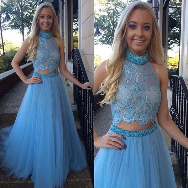 2021 gorgeous high collar two piece prom dress beading handmade tulle evening gown blue lace crop prom party gowns, Black
2021 gorgeous high collar two piece prom dress beading handmade tulle evening gown blue lace crop prom party gowns, Black