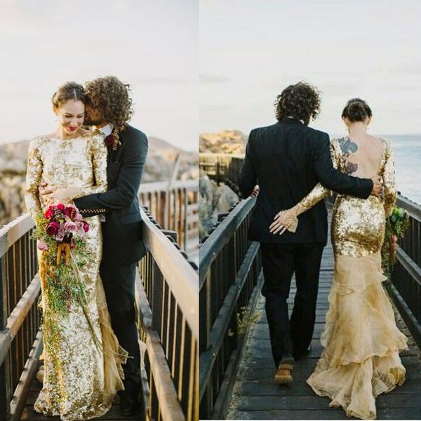 gold sequins musings wedding dresses jewel long sleeve column bridal gown with tiered champaign tull train scoop backless wedding dress, White
gold sequins musings wedding dresses jewel long sleeve column bridal gown with tiered champaign tull train scoop backless wedding dress, White