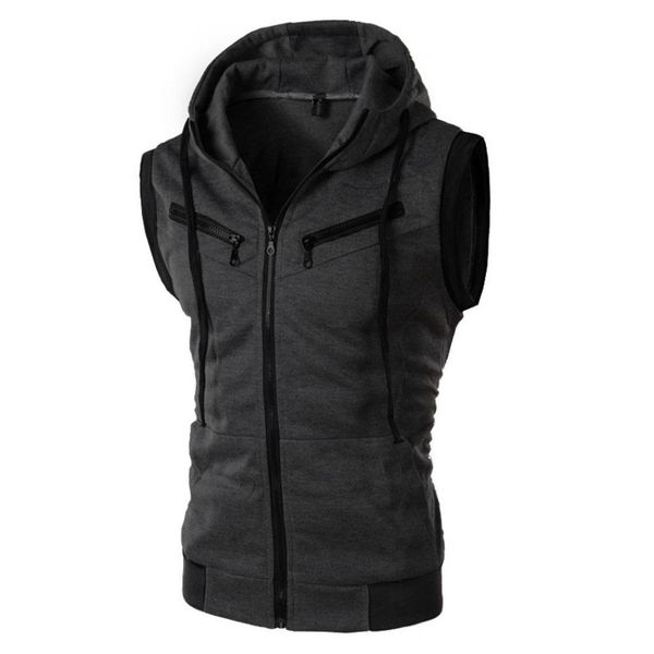 fall-men male new arrival hooded pockets vest sleeveless waistcoats burgundy/light gray/dark gray m//xl/xxl, Black;white
