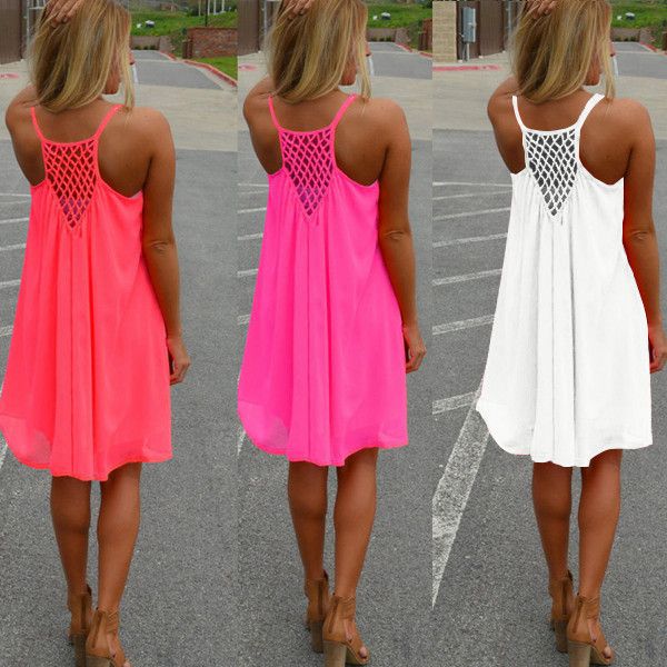 wholesale- women summer fluorescent chiffon dress strap sleeveless backless beach casual loose mini dress 2017 vestidos de festa, White;black
wholesale- women summer fluorescent chiffon dress strap sleeveless backless beach casual loose mini dress 2017 vestidos de festa, White;black
