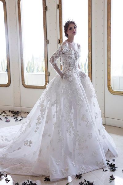 ziad nakad illusion long sleeve wedding dresses with pocket sheer jewel neck lace 3d floral applique beach wedding dress beaded plus size, White
ziad nakad illusion long sleeve wedding dresses with pocket sheer jewel neck lace 3d floral applique beach wedding dress beaded plus size, White