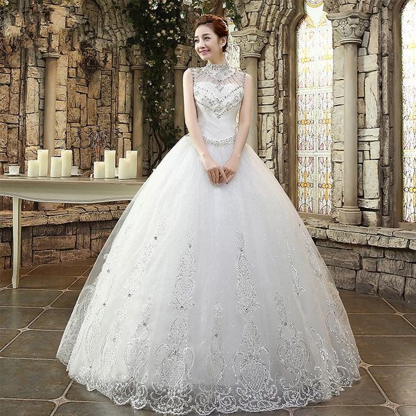 high neck beaded crystal ball gown wedding dress 2018 romantic floor length wedding gowns lace up wedding dresses, White
high neck beaded crystal ball gown wedding dress 2018 romantic floor length wedding gowns lace up wedding dresses, White