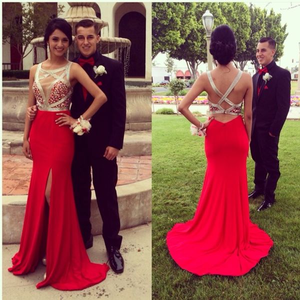 high split newst evening dresses red prom dresses modest evening gowns satin beaded dress, Black
high split newst evening dresses red prom dresses modest evening gowns satin beaded dress, Black