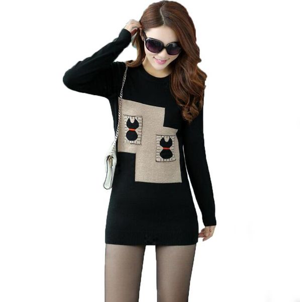 women's knitted long pullover cartoon emboridery long sweater o neck long sleeve short knit dress slim elastice autumn plus size sweate, White;black
women's knitted long pullover cartoon emboridery long sweater o neck long sleeve short knit dress slim elastice autumn plus size sweate, White;black
