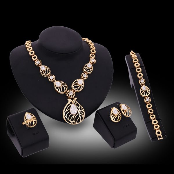 ring necklace bracelet earrings jewelry set fashion women rhinestone 18k gold plated hollow out water drop party jewelry 4-piece set js196, Slivery;golden
ring necklace bracelet earrings jewelry set fashion women rhinestone 18k gold plated hollow out water drop party jewelry 4-piece set js196, Slivery;golden