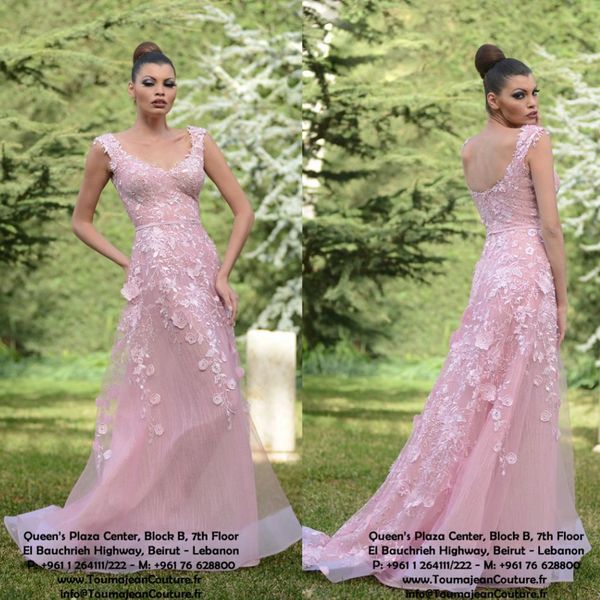 v-neck backless 3-d floral prom dresses hanna toumajean arabic evening gowns sweep train a-line prom dress, Black
v-neck backless 3-d floral prom dresses hanna toumajean arabic evening gowns sweep train a-line prom dress, Black