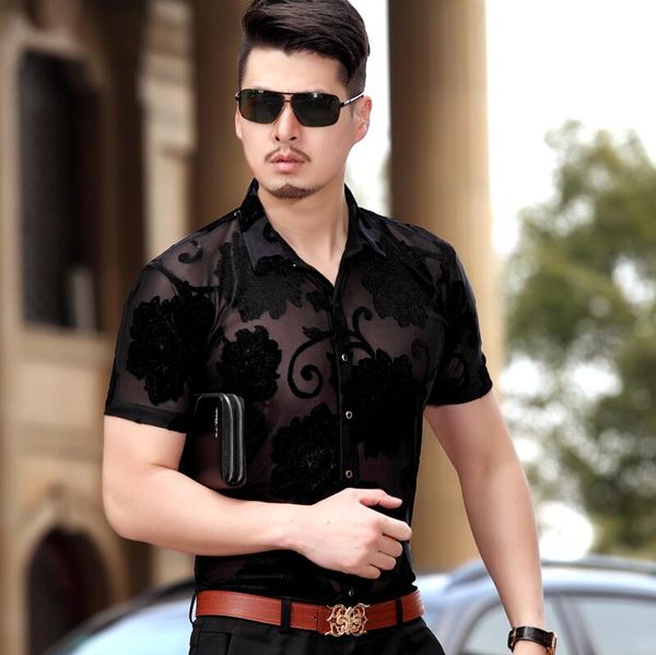 wholesale-hot summer dress 2016 fashion mesh mens see through shirts men shirt silk sexy floral men's casual shirt short sleeve 3xl, White;black
wholesale-hot summer dress 2016 fashion mesh mens see through shirts men shirt silk sexy floral men's casual shirt short sleeve 3xl, White;black