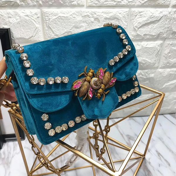 

Broadway velvet bag women genuine leather handbag mini chain houlder bag diamond rivet cro body bag bee peal interlocking bag