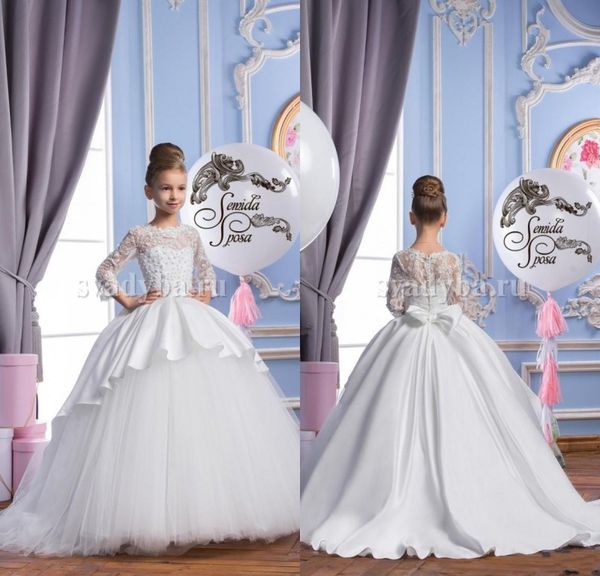 spring flower girl dresses sheer appliqued jewel 3/4 sleeves baby girl wedding party dress sweep train gowns for communion with bow, White;blue
spring flower girl dresses sheer appliqued jewel 3/4 sleeves baby girl wedding party dress sweep train gowns for communion with bow, White;blue