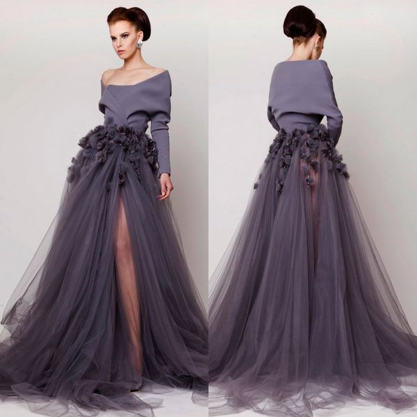 split side prom dresses with long sleeves off shoulder evening gowns a line vestidos de fiesta tulle formal dress, Black
split side prom dresses with long sleeves off shoulder evening gowns a line vestidos de fiesta tulle formal dress, Black