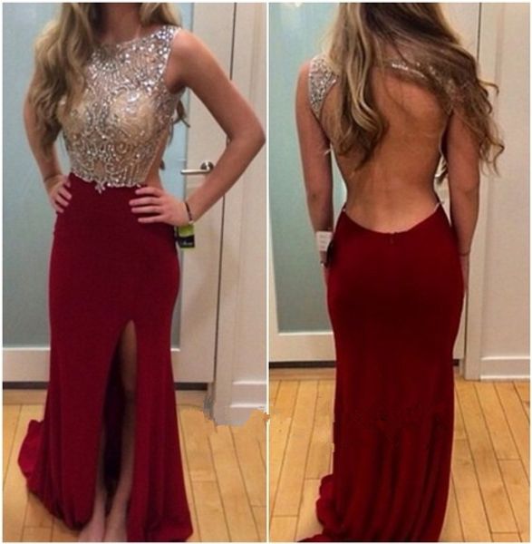 split evening dresses 2021 prom maroon scoop sleeveless open back sparkling beaded sheath long formal cocktail party dress evening, Black
split evening dresses 2021 prom maroon scoop sleeveless open back sparkling beaded sheath long formal cocktail party dress evening, Black