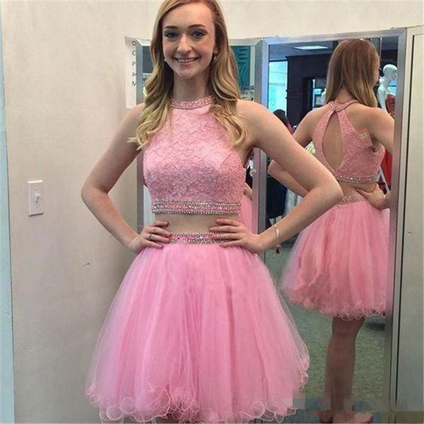2 pieces pink homecoming dress jewel neck hollow back crystals beads tulle lace short girls party gowns custom made see through, Blue;pink
2 pieces pink homecoming dress jewel neck hollow back crystals beads tulle lace short girls party gowns custom made see through, Blue;pink