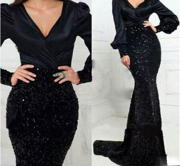 2017 sparkly mermaid black evening dresses long sleeves v-neck sequins party prom gowns arabic qatar vestidos, Black;red
2017 sparkly mermaid black evening dresses long sleeves v-neck sequins party prom gowns arabic qatar vestidos, Black;red