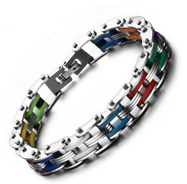 new bangle moto bike chain design candy colors s.steel men bracelet rock style, Black
new bangle moto bike chain design candy colors s.steel men bracelet rock style, Black