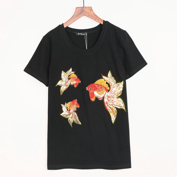 wholesale- 2 colors new fashion t shirt women goldfish sequined t-shirt women 2017 summer short sleeve woman t-shirt, White
wholesale- 2 colors new fashion t shirt women goldfish sequined t-shirt women 2017 summer short sleeve woman t-shirt, White