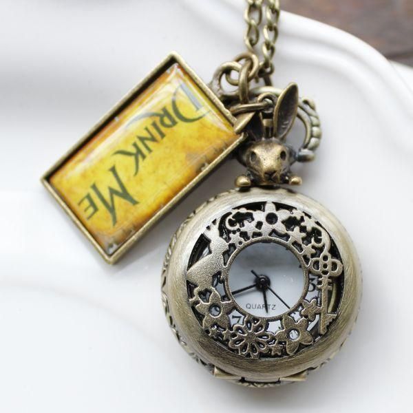 New Vintage Drink Me Alice In Wonderland карманные часы ожерелье часы с кроликом H211001
New Vintage Drink Me Alice In Wonderland карманные часы ожерелье часы с кроликом H211001