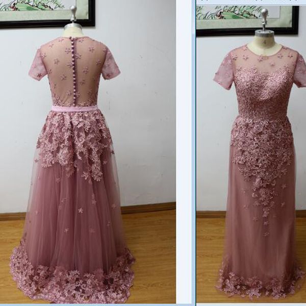 elegant pink tulle evening dress jewel short sleeve applique prom dresses covered button back floor length formal wear dress, Black
elegant pink tulle evening dress jewel short sleeve applique prom dresses covered button back floor length formal wear dress, Black