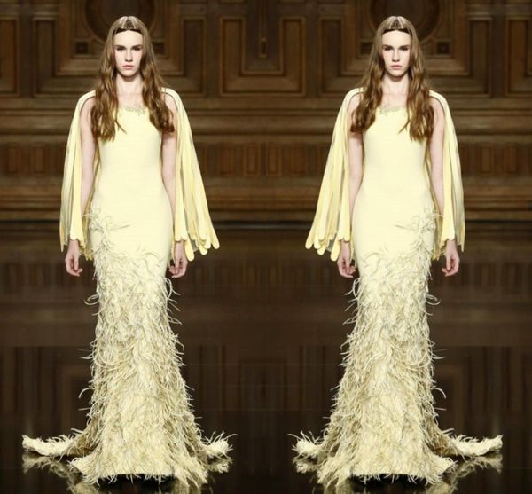 light yellow feather mermaid prom dresses 2017 tassels cape style evening gowns custom made runway fashion formal wear party dresses, Black
light yellow feather mermaid prom dresses 2017 tassels cape style evening gowns custom made runway fashion formal wear party dresses, Black