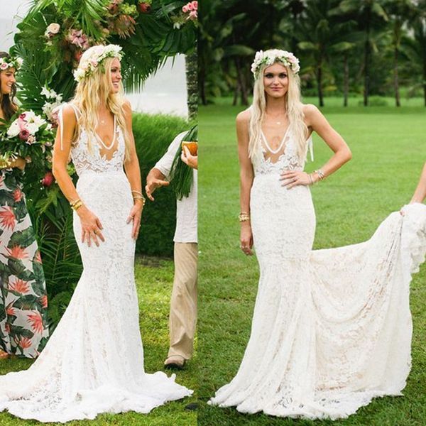 Boho Wedding Dresses V-neck Lace Mermaid Simple Country Illusion Bohemian Bridal Gowns Sleeveless Vestido De Noiva Sereia
Boho Wedding Dresses V-neck Lace Mermaid Simple Country Illusion Bohemian Bridal Gowns Sleeveless Vestido De Noiva Sereia