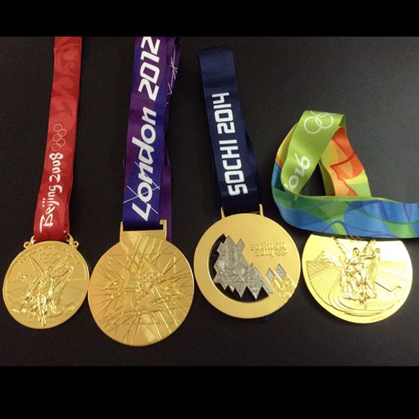 

Олимпийские медали 2004 Афины 2008 Пекин 2012 Лондон 2014 Сочи 2016 Рио золотая серебряная бронзовая медаль значок спорт с лентой