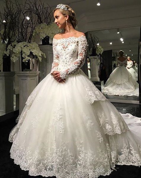 popular gorgeous princess wedding dresses ball gown long sleeve off shoulder beaded appliques lace chapel train bridal gowns custom size, White
popular gorgeous princess wedding dresses ball gown long sleeve off shoulder beaded appliques lace chapel train bridal gowns custom size, White