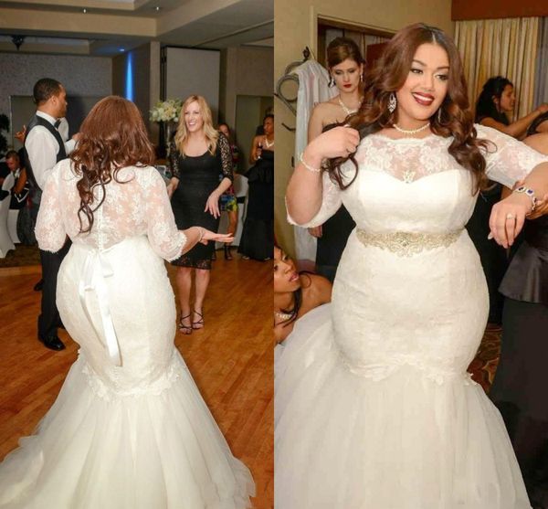 afric lace half sleeves plus size mermaid wedding dresses bridal gowns sheer bateau beaded sash tulle sweep train vestidos de novia bo8690, White
afric lace half sleeves plus size mermaid wedding dresses bridal gowns sheer bateau beaded sash tulle sweep train vestidos de novia bo8690, White