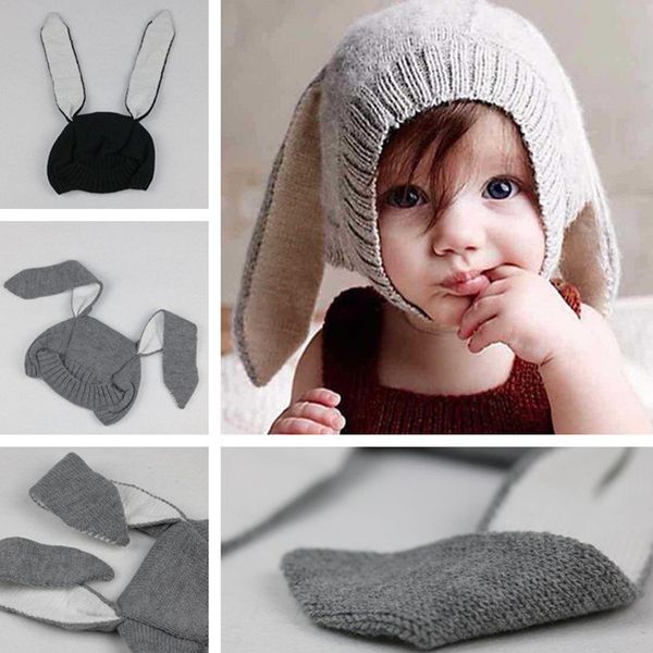 

winter warm baby rabbit ears knitted hat infant bunny caps for children 0-4t girl boy beanie hats pgraphy props ic820, Yellow