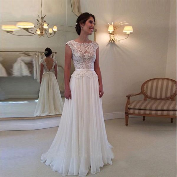 a-line simple floor length wedding dresses custom made lace wedding dress backless chiffon beach bridal dresses vestidos de novias, White
a-line simple floor length wedding dresses custom made lace wedding dress backless chiffon beach bridal dresses vestidos de novias, White