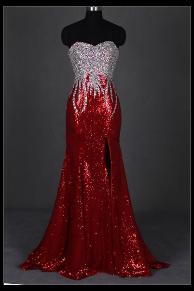 sweetheart sequin mermaid prom evening dress with beads crystal 2016 split prom gowns custom made, Black;red
sweetheart sequin mermaid prom evening dress with beads crystal 2016 split prom gowns custom made, Black;red