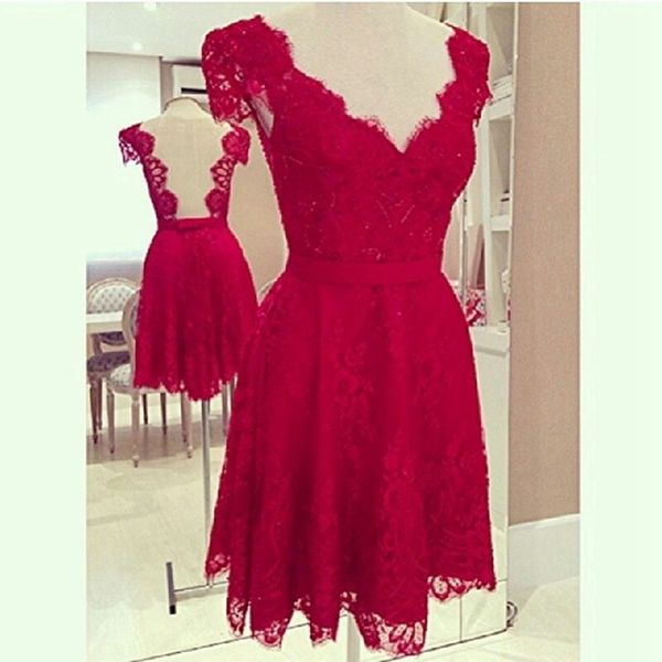 capped v neck lace bridesmaid dress short 2016 red women dress for wedding party sheer back, White;pink
capped v neck lace bridesmaid dress short 2016 red women dress for wedding party sheer back, White;pink