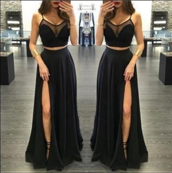2 pieces prom dresses 2018 black chiffon long prom dress spaghetti formal dresses for party elegant
2 pieces prom dresses 2018 black chiffon long prom dress spaghetti formal dresses for party elegant