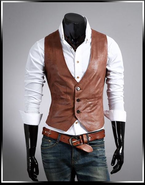 pu leather vest men sleeveless v neck single breasted two pockets design brief stylish mens dress vest ing, Black;white
pu leather vest men sleeveless v neck single breasted two pockets design brief stylish mens dress vest ing, Black;white
