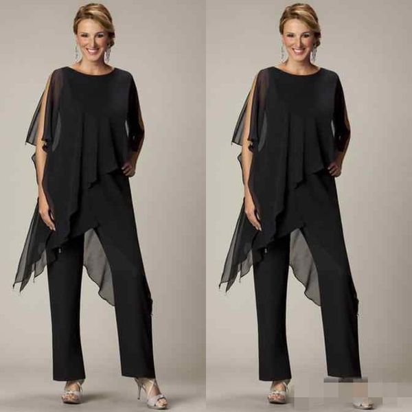 2019 two pieces pants suits for mother bride jewel half sleeve plus-size black chiffon evening gowns beach wedding party, Black;red
2019 two pieces pants suits for mother bride jewel half sleeve plus-size black chiffon evening gowns beach wedding party, Black;red