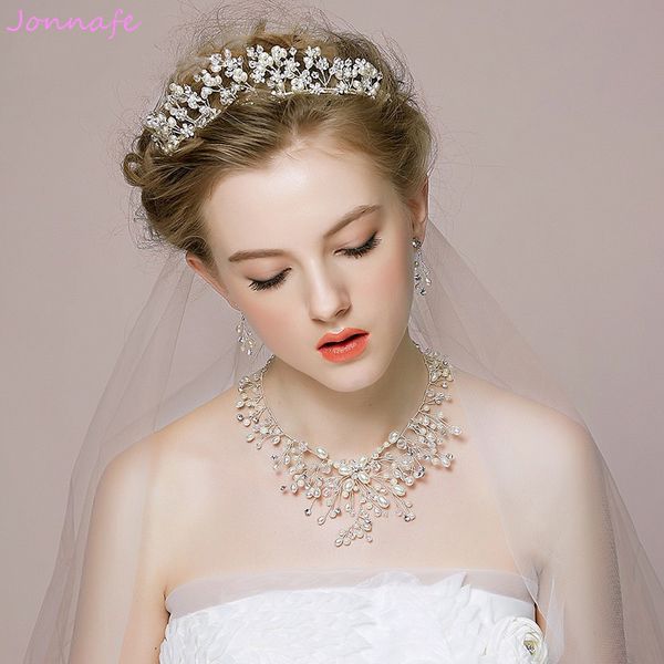 Jonnafe Charming Bridal Pearls Jewelry Set with Tiara Silver Wedding Jewelry Accessories Women Prom Necklace Earrings Set
Jonnafe Charming Bridal Pearls Jewelry Set with Tiara Silver Wedding Jewelry Accessories Women Prom Necklace Earrings Set