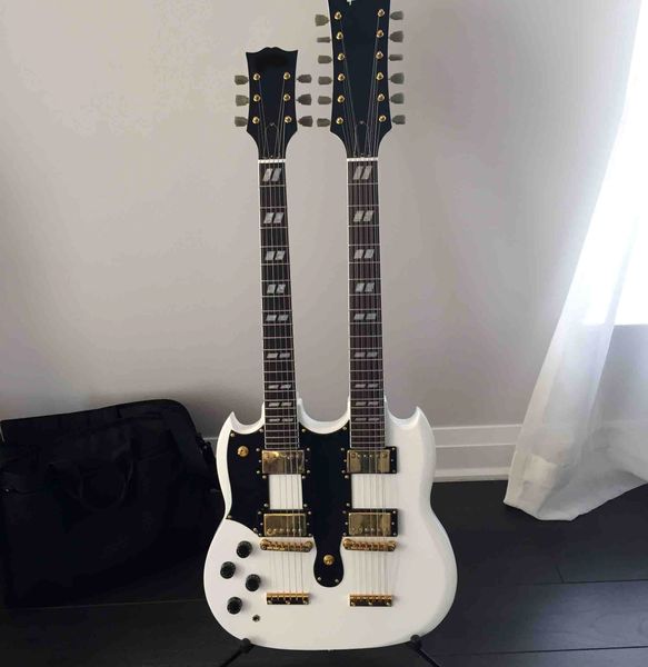 Left handed white double neck electric guitar black guard plate ro ewood fingerboard can end picture cu tomization
Left handed white double neck electric guitar black guard plate ro ewood fingerboard can end picture cu tomization