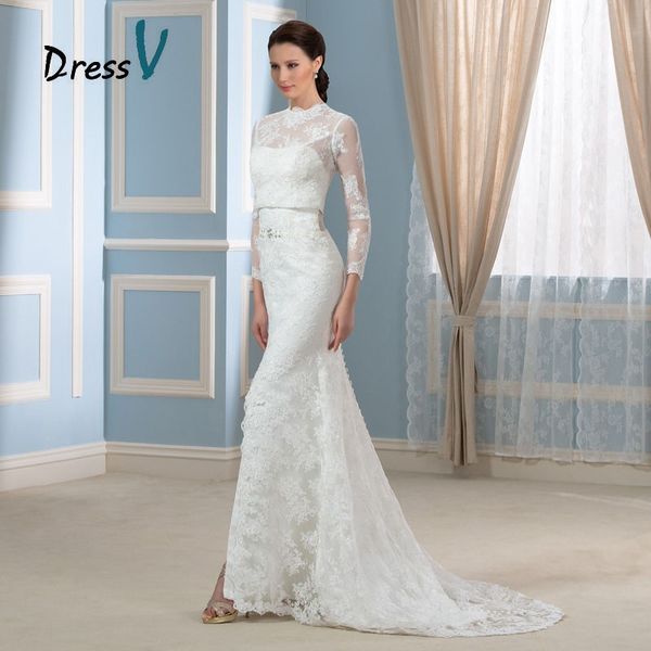 2019 Newest Two Piece Style Bridal Gowns Sheer High Neck Hollow Back Vintage Long Sleeves Front Split Mermaid Wedding Dresses Custom Made
2019 Newest Two Piece Style Bridal Gowns Sheer High Neck Hollow Back Vintage Long Sleeves Front Split Mermaid Wedding Dresses Custom Made