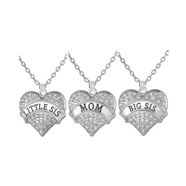 set of 3 love family big sis little sis mom crystal paved heart pendant necklace chain plain dress jewelry, Silver
set of 3 love family big sis little sis mom crystal paved heart pendant necklace chain plain dress jewelry, Silver
