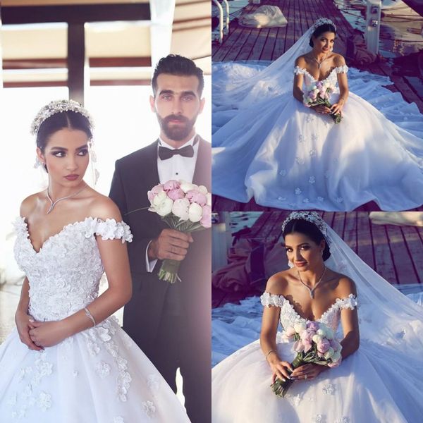 said mhamad off shoulder wedding dresses 2017 sumemr lace flower applique bridal gowns ball gown court train wedding dresses custom made, White
said mhamad off shoulder wedding dresses 2017 sumemr lace flower applique bridal gowns ball gown court train wedding dresses custom made, White
