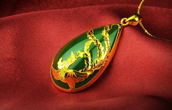 gold inlaid jade green water droplets (phoenix) charm necklace pendant (talisman), Silver
gold inlaid jade green water droplets (phoenix) charm necklace pendant (talisman), Silver