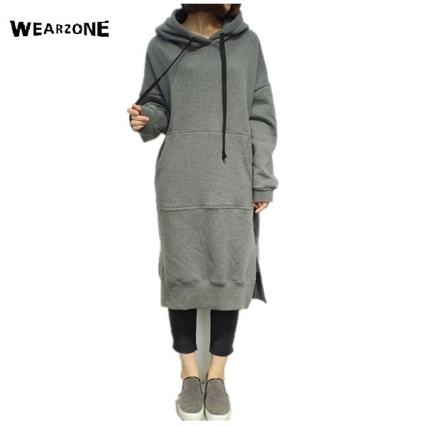 wholesale- 2016 autumn winter women long hoodie dress plus size loose pullover casual long sweatshirt add velvet thicken hooded dress, Black
wholesale- 2016 autumn winter women long hoodie dress plus size loose pullover casual long sweatshirt add velvet thicken hooded dress, Black