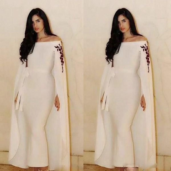 saudi arabia cape style evening gowns mermaid ankle length prom dresses with ribbon sash embroidery on shoulder formal party dress, Black;red
saudi arabia cape style evening gowns mermaid ankle length prom dresses with ribbon sash embroidery on shoulder formal party dress, Black;red