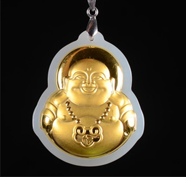 gold inlaid with jade, long life lock - laughing buddha (maitreya). talisman, necklace pendant., Silver
gold inlaid with jade, long life lock - laughing buddha (maitreya). talisman, necklace pendant., Silver