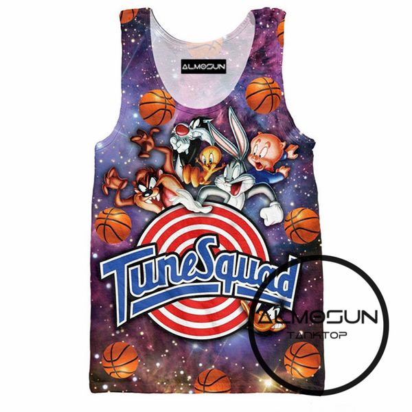 

wholesale- almosun space jam tune squad 3d all over print tank summer sleeveless hipster hip hop street wear tee for men, White;black