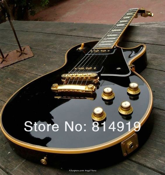 

custom limited 1958 reissue p90 pickup black electric guitar cream 5 ply binding mahogany body block mop fingerboard inlay gold hardware