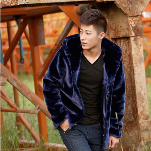 Fall-Mens Faux Fur Coat Hood Motorcycle Hooded Leather Jacket Men Winter Mink Coats Casual Outerwear Skin Jackets Purple Black Coffee